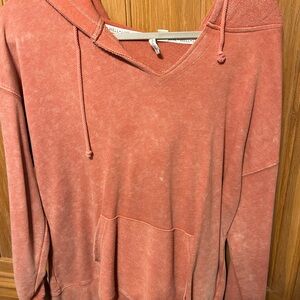 Women's Washed Red Hoodie Sweater